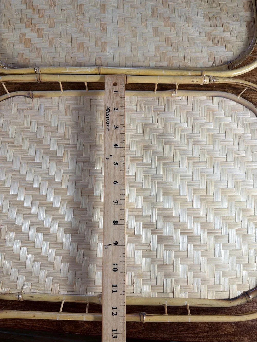 Vintage Natural Woven Bamboo Serving Trays - Set of 4